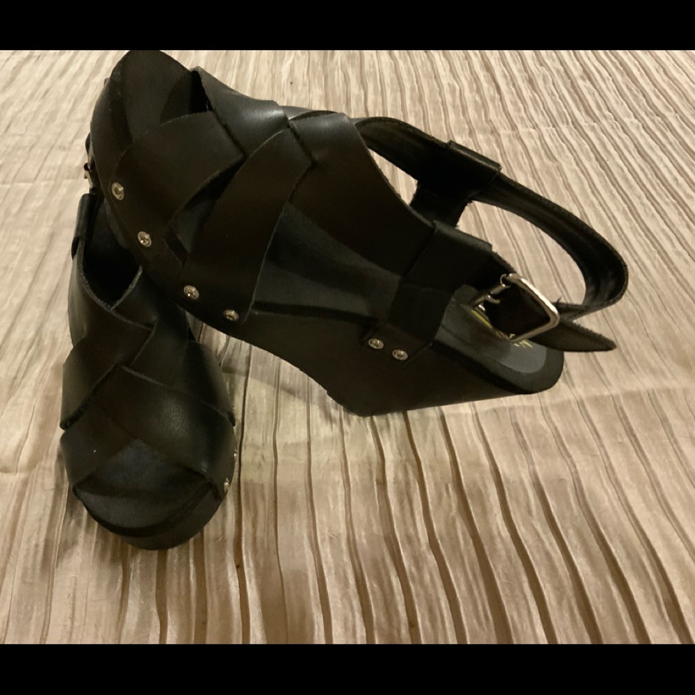 Volatile Black Wedge Sandal